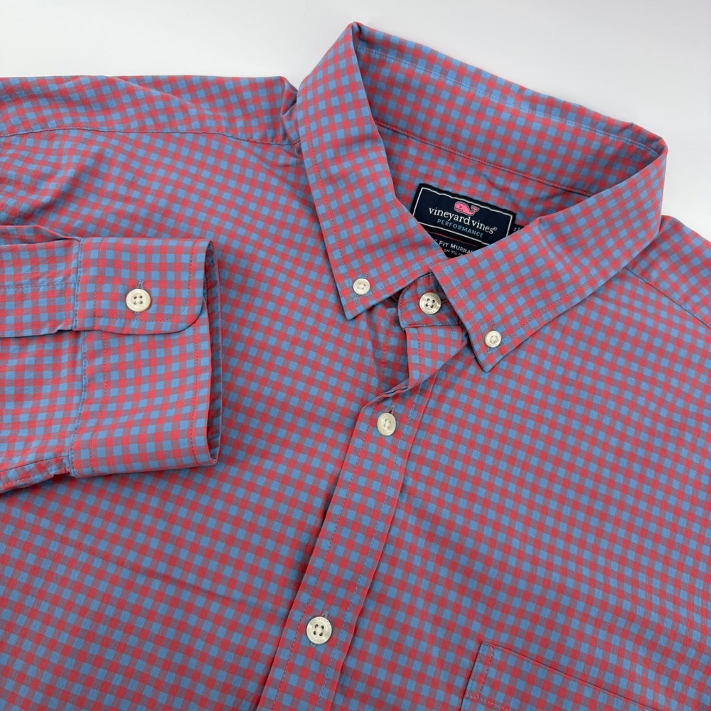 Vineyard Vines Button Down Mens 2XL Red Blue Gingham Performance Murray Shirt